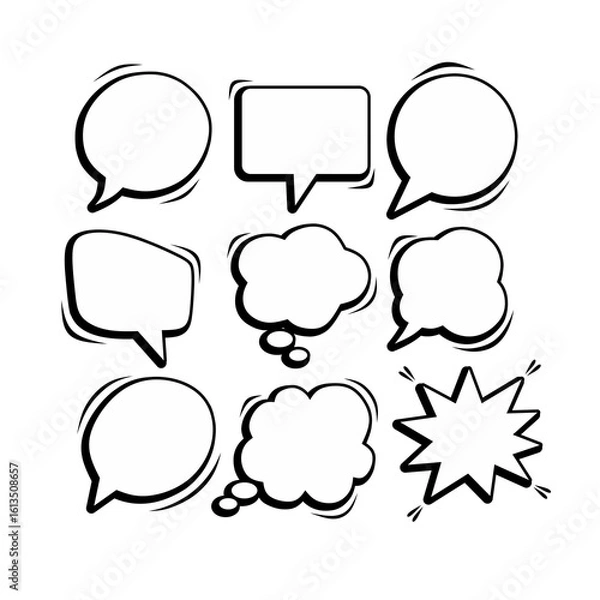 Obraz Comic cartoon Speech Bubble Set – Hand Drawn Blank Dialog Balloons Collection 7
