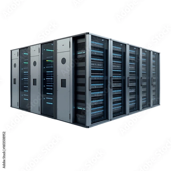 Obraz  multiple server racks modern technology data storage on white background