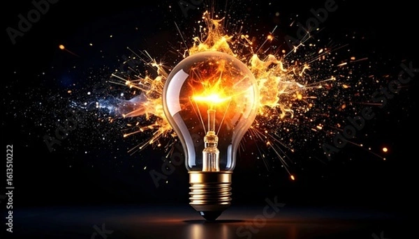 Obraz Burning lightbulb, sparks, explosion