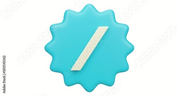 Fototapeta A stylized, three-dimensional emblem featuring a teal, starburst-shaped background and a white diagonal line running across the center.