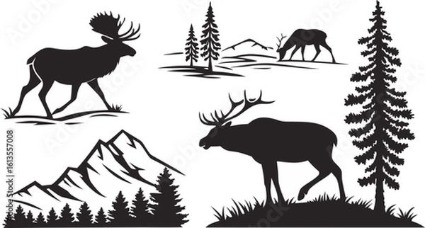 Obraz deer in the forest silhouettes vector