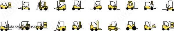 Fototapeta Pack of Filled Color Icons of Tractor. Minimalistic Linear Pictogram for Web and Graphic Design, Apps, Banners, Social Network and Cards
