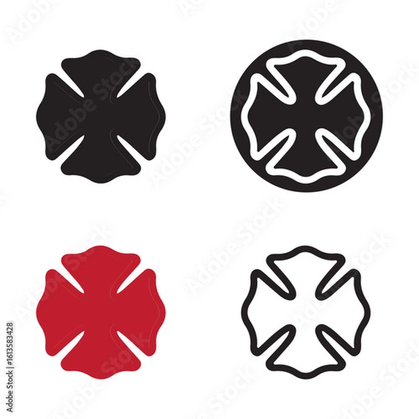 Obraz red and black Firefighter emblem icon isolated silhouette vector illustration on white background