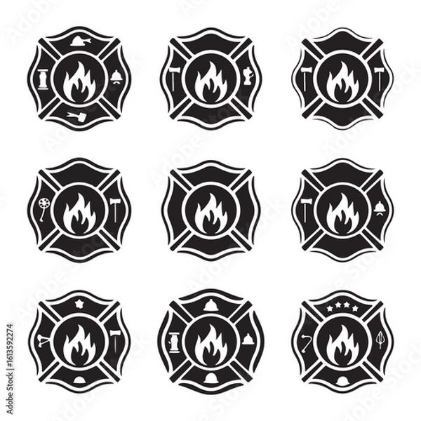 Obraz Vintage Monochrome Firefighting Labels icon Set vector illustration on white background