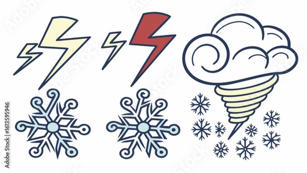 Fototapeta Vector icons for tornadoes, hurricanes, hail, and dangerous weather symbols.

