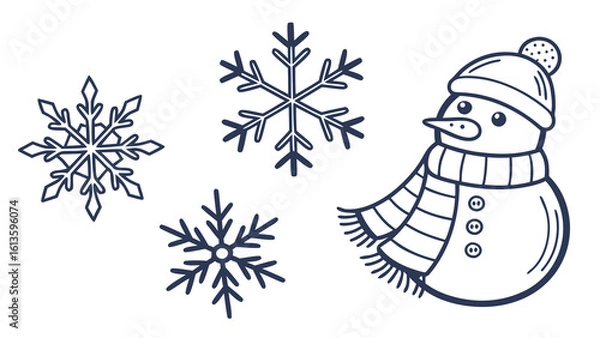 Fototapeta Snowflakes, cold wind, and icy elements in vector winter icon set.

