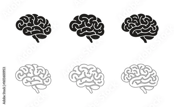 Fototapeta Human brain icon set flat and line art style vector illusration.