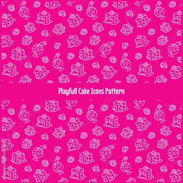 Obraz Fully editable vector patterns with minimal cake icons
