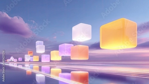 Fototapeta Floating cubes on a highway