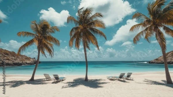 Obraz palm trees on the seashore white sand summer
