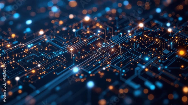 Obraz Tech Grid: Interconnected Digital Information Transfe