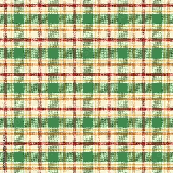 Obraz Colorful Christmas plaid with twill weave repeat pattern.Gingham seamless pattern in green red beige.Checkered tartan geometric graphic vector illustration background design for fabric and prints. 