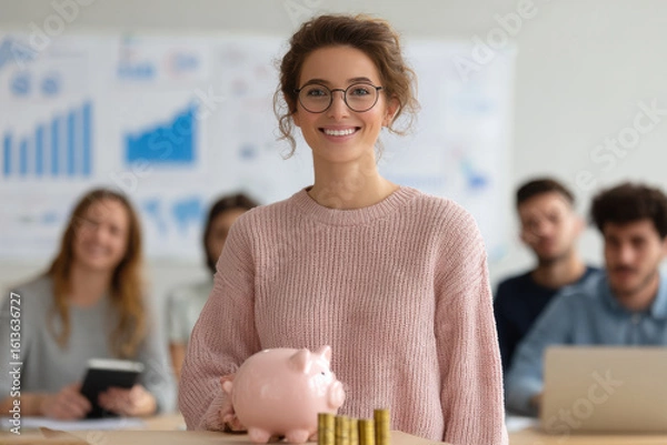 Fototapeta diverse group of young adults engaged in financial literacy workshop discussing investments and budgeting