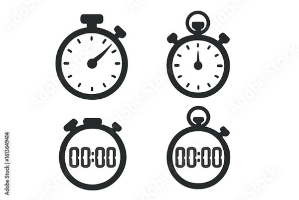 Fototapeta Timer and stopwatch vector icons set for web design and apps. Chronometer, countdown, and deadline symbol. Simple flat pictogram for concepts like speed and time management.