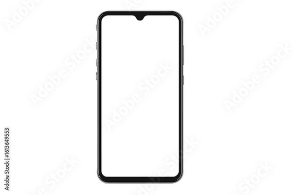 Obraz Modern realistic smartphone mockup with blank white screen for app or website design. Cell phone front view vector illustration. Mobile device template isolated on transparent background.