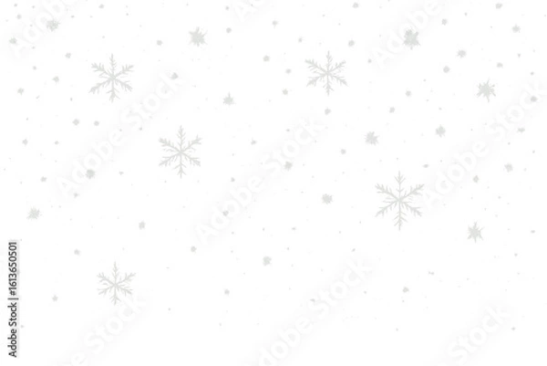 Fototapeta Silver glitter snowflakes on transparent background. Winter snow effect for Christmas and New Year design. Festive falling snow vector illustration for holiday decoration.