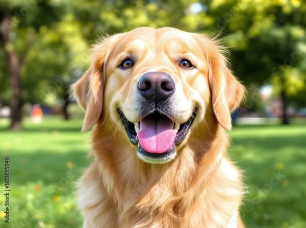Fototapeta Golden Retriever Smiling in a Park