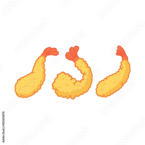 Fototapeta Tempura-fried shrimp. Japanese food. Crispy tempura shrimp icon vector illustration designed in a cartoon flat style isolated on a white background.