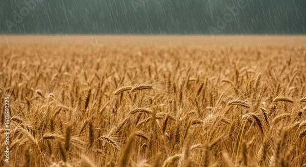 Obraz Golden wheat field in rain