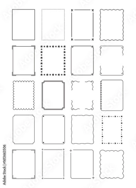 Fototapeta A collection of 20 black line art decorative borders in A4 size, ideal for printable worksheets, teaching materials, posters, kids activities
