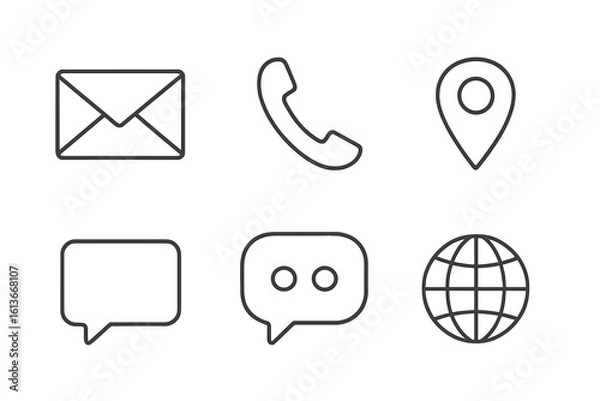 Fototapeta Contact us icons thin line style. Communication icon set. Web button collection for business. Mail, email, message, telephone, call, chat, support, location, address, website.