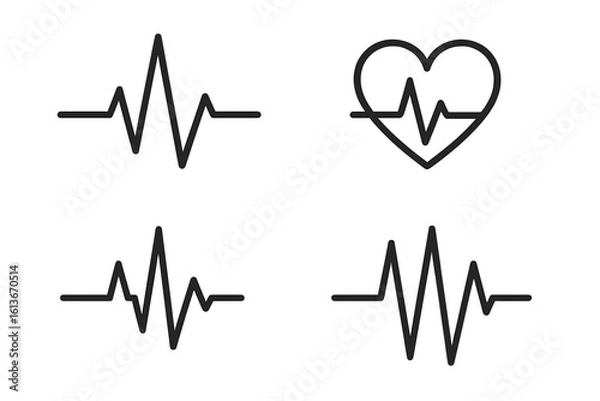 Obraz Heartbeat line icon set. Heart pulse symbol collection in flat design. Vector cardiogram and electrocardiogram (ECG) rhythm graph for medical and health concepts.