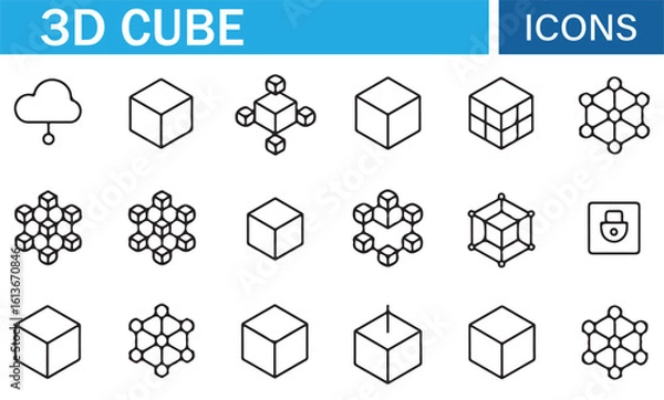 Obraz Minimalist 3D Cube Icon Set for Digital Design, 3D Modeling, and Branding