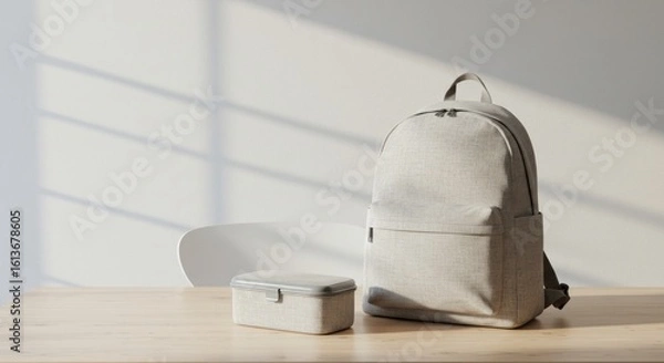 Obraz Light beige backpack and lunchbox