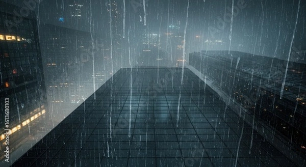 Obraz Rainy Metropolis Rooftop View