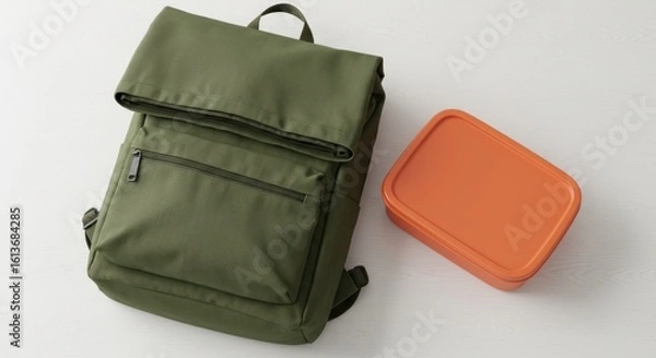 Obraz Olive backpack and orange box