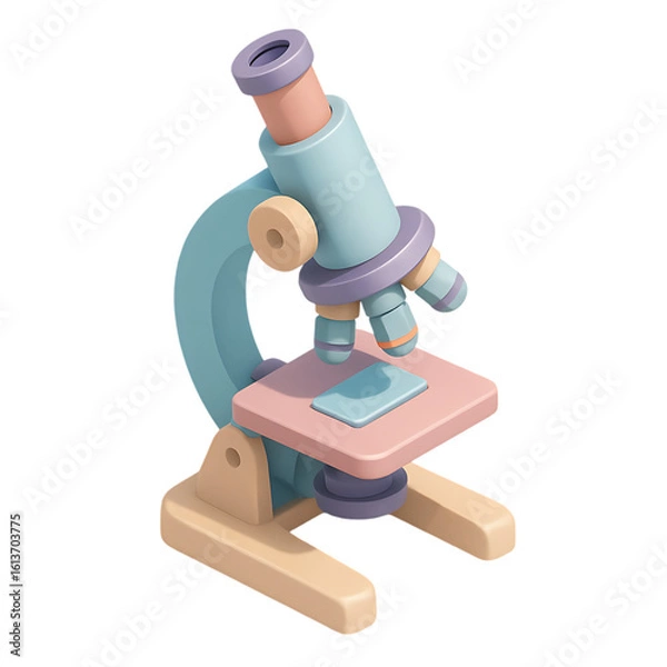 Fototapeta 3d isometric microscope in pastel colors isolated on transparent background ideal for science laboratory medical and educational themed visuals