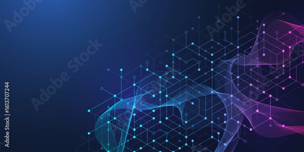 Obraz Abstract digital blockchain cube blocks concept. 3D big data cubes quantum computer technology idea. Artificial intelligence data core cubes design element