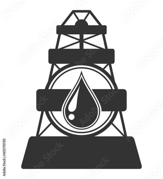 Fototapeta Oil Drilling Company Simbol. Vector icon of an oil drilling rig, isolated on a white background - ideal for logos, presentations, or technical diagrams. Its clean and industrial design highlights