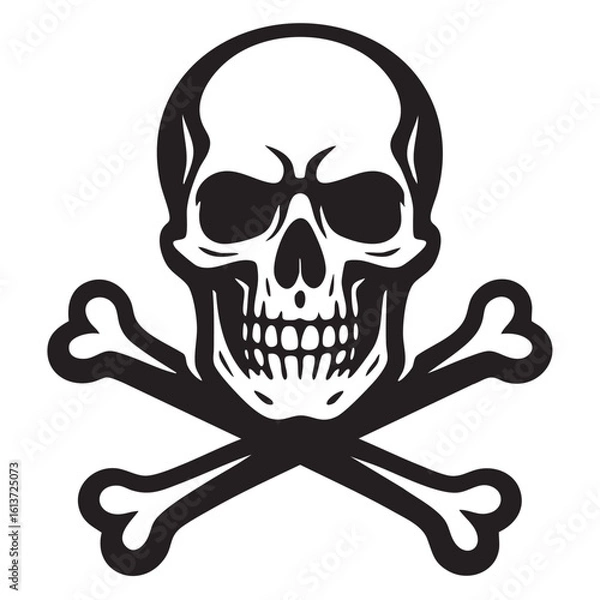 Fototapeta Classic Skull and Crossbones Symbol in Black and White Representing Danger and Mortality stark black