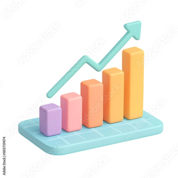 Obraz 3d render pastel isometric bar chart growth analysis and statistics graphic isolated on transparent background