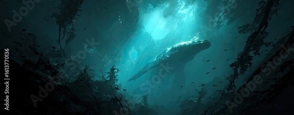 Obraz Underwater cavern with colossal creature