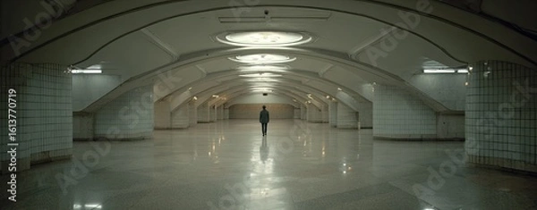 Obraz Empty, arched tunnel with a lone figure