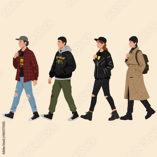 Fototapeta Set Illustration Vector Graphic of 90s Berlin Urban Grunge Germany