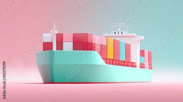 Fototapeta An ocean freighter fully loaded with colorful containers docked at a port