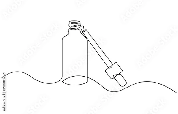 Obraz Serum bottle in one line drawing. Minimalist illustration for beauty , Cosmetic bottle one line continuous. Cosmetic bottle line art.