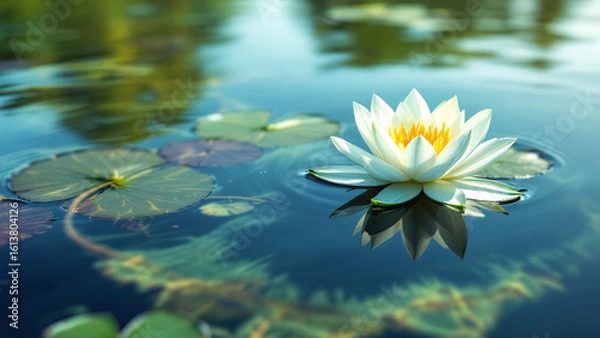 Obraz Water Lily in Tranquil Pond: Nature's Reflection