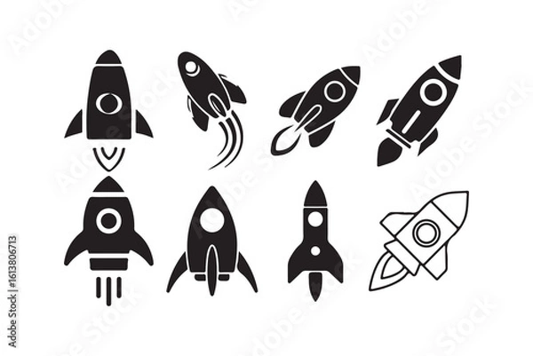 Fototapeta rocket vector set.  Launch spaceship or spacecraft. Exciting rocket, Black rocket icon. Victor illustration eps 10