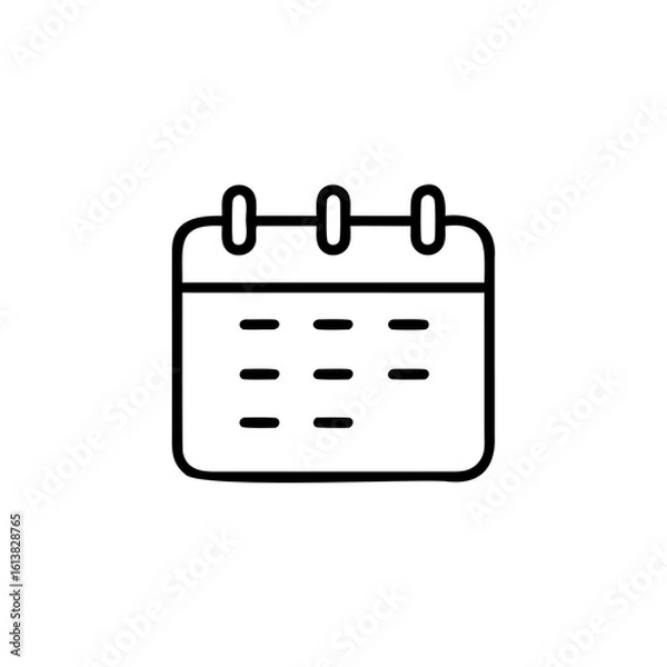 Obraz Outline icon a calendar with three rings horizontal lines symbol date