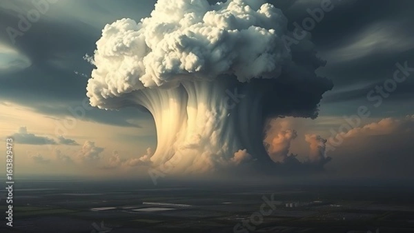 Fototapeta A massive storm cloud looming over a fragile circuit board, symbolizing technological vulnerability.