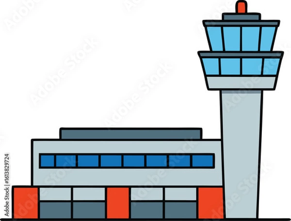 Fototapeta airport terminal with control tower vector illustration on transparent background