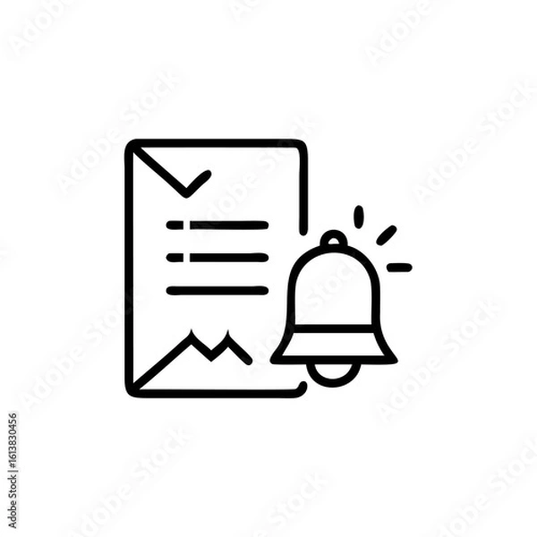 Fototapeta Outline icon a document with checkmark notification bell paper alert