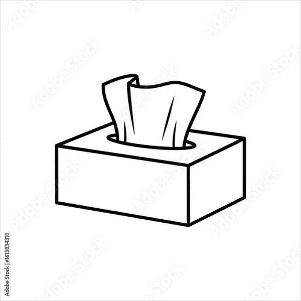 Fototapeta Black outline drawing of a tissue box with tissues protruding from the opening paper hygiene