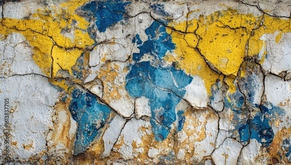 Obraz Cracked wall with painted world map