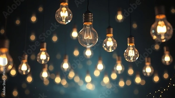 Fototapeta Floating lightbulbs illustrating abstract ideas, representing creative thought processes in atmospheric light.