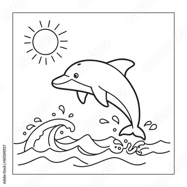 Obraz Happy Dolphin Jumping in the Ocean, Summer Coloring Page

